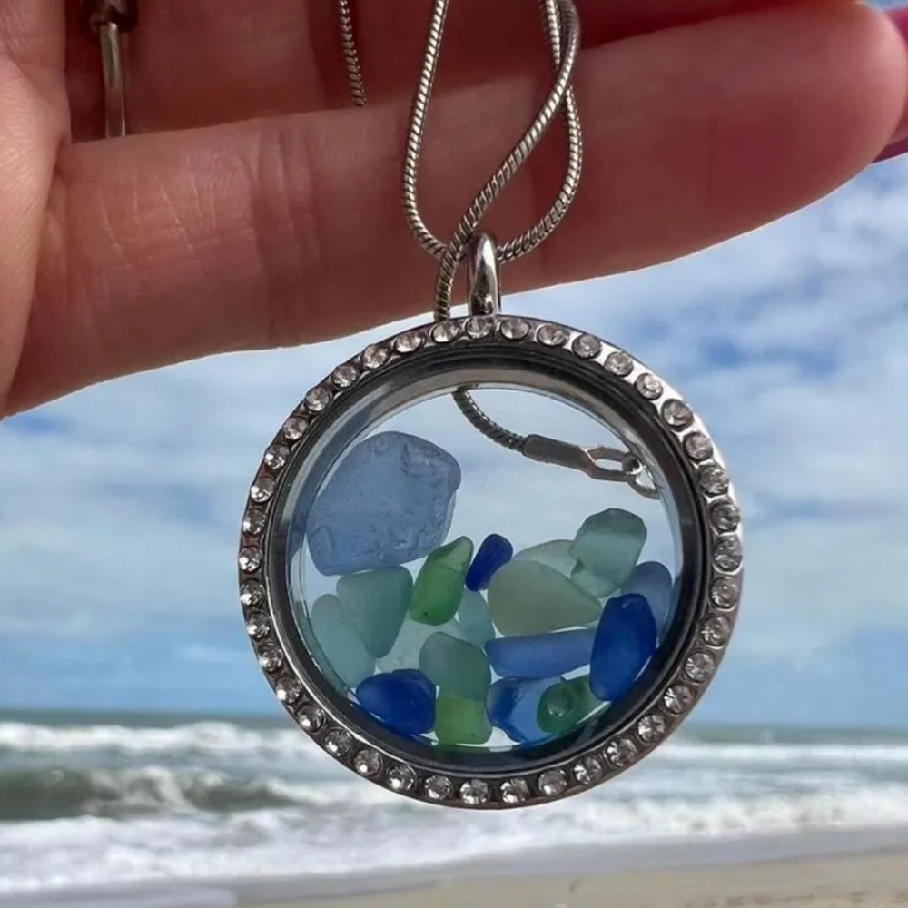 Silver Bling Pendant Florida Sea Glass Necklace